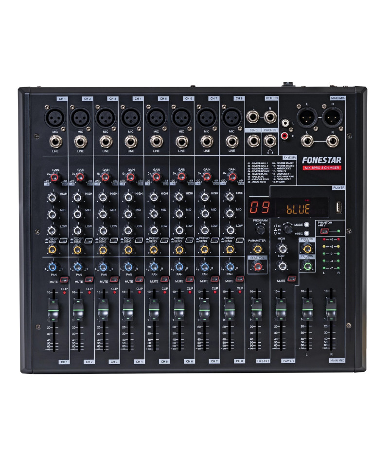 Console de mixage Audio professionnelle à 8 canaux, avec