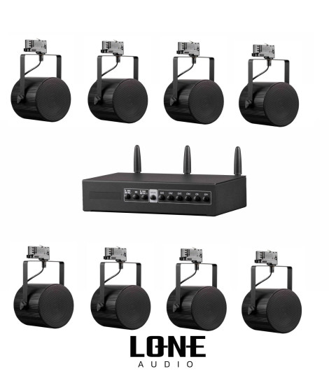 PACKLA-SPOT15.8 Pack complet 8 Haut-parleurs Spots pour rail + transmetteur