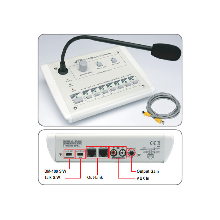 RC 600  Microphone pupitre 6 Zones pour amplis série ZA