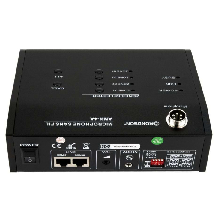 AMX-4A Pupitre microphone d'appel 4 zones pour série AMX-4