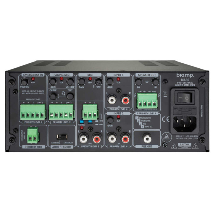 Biamp MA60 Amplificateur mélangeur 60 Watts 100 V