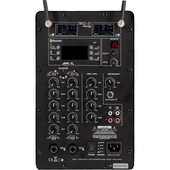 ALGAM AUDIO TR12-BT  Enceinte amplifiée 120 Watts avec 2 Micros UHF