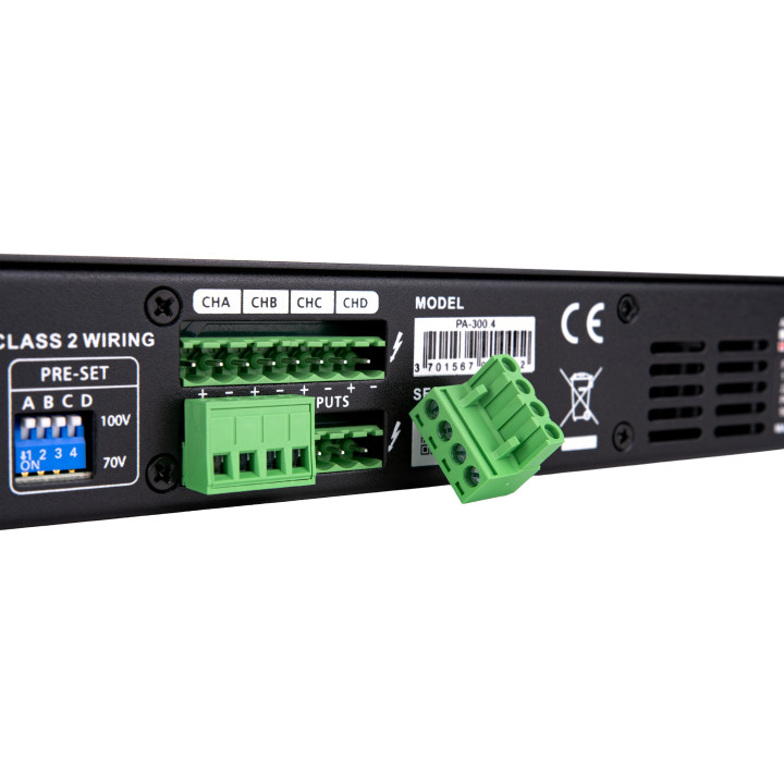 PA-300.4   Amplificateur de puissance 4 x 300 Watts  100 Volts