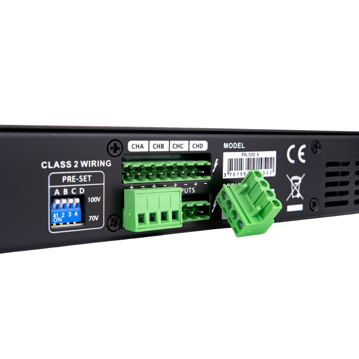 PA-500.4   Amplificateur de puissance 4 x 500 Watts  100 Volts