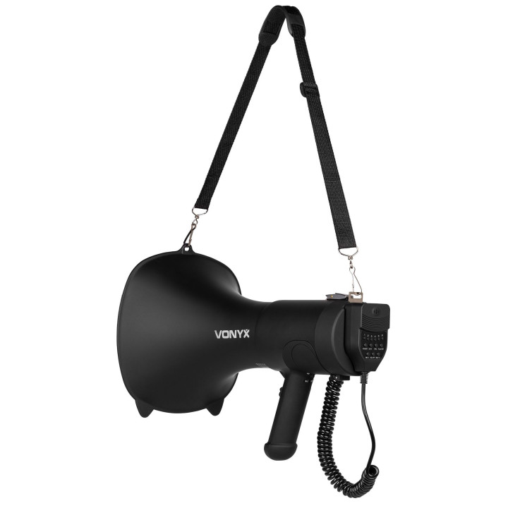 VONYX MEG090 Mégaphone 90 watts USB SD, BT sirène et micro, batterie