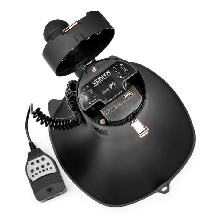 VONYX MEG090 Mégaphone 90 watts USB SD, BT sirène et micro, batterie