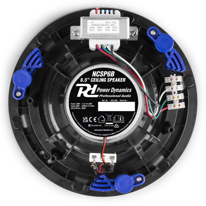 Haut-parleur Public address, encastré, 6.5", 100 V, 2 voies, noir - NCSP6B